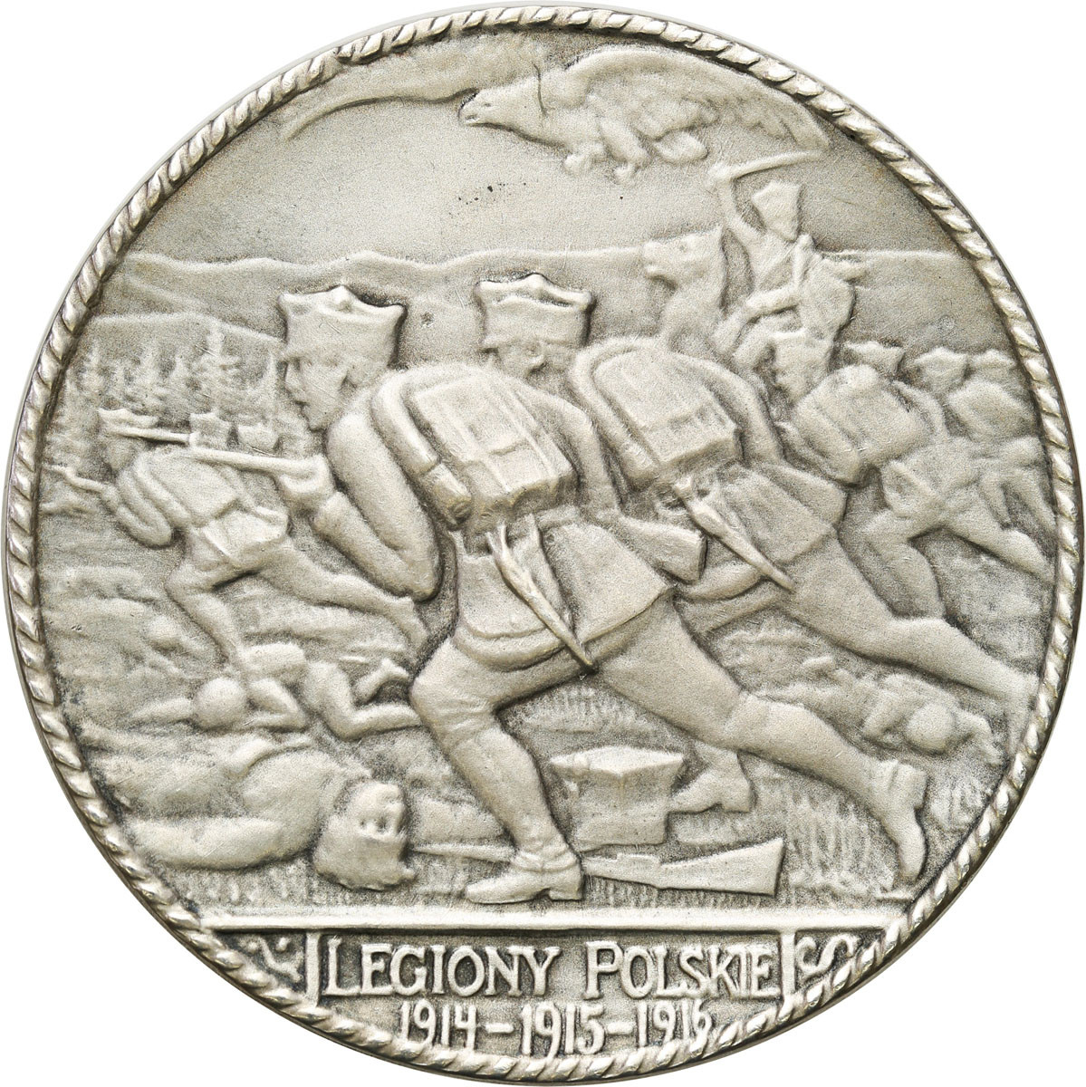 Polska pod zaborami. Medal Legiony Polskie, 1916, Wiedeń, SREBRO, nakład 30 sztuk - RZADKOŚĆ